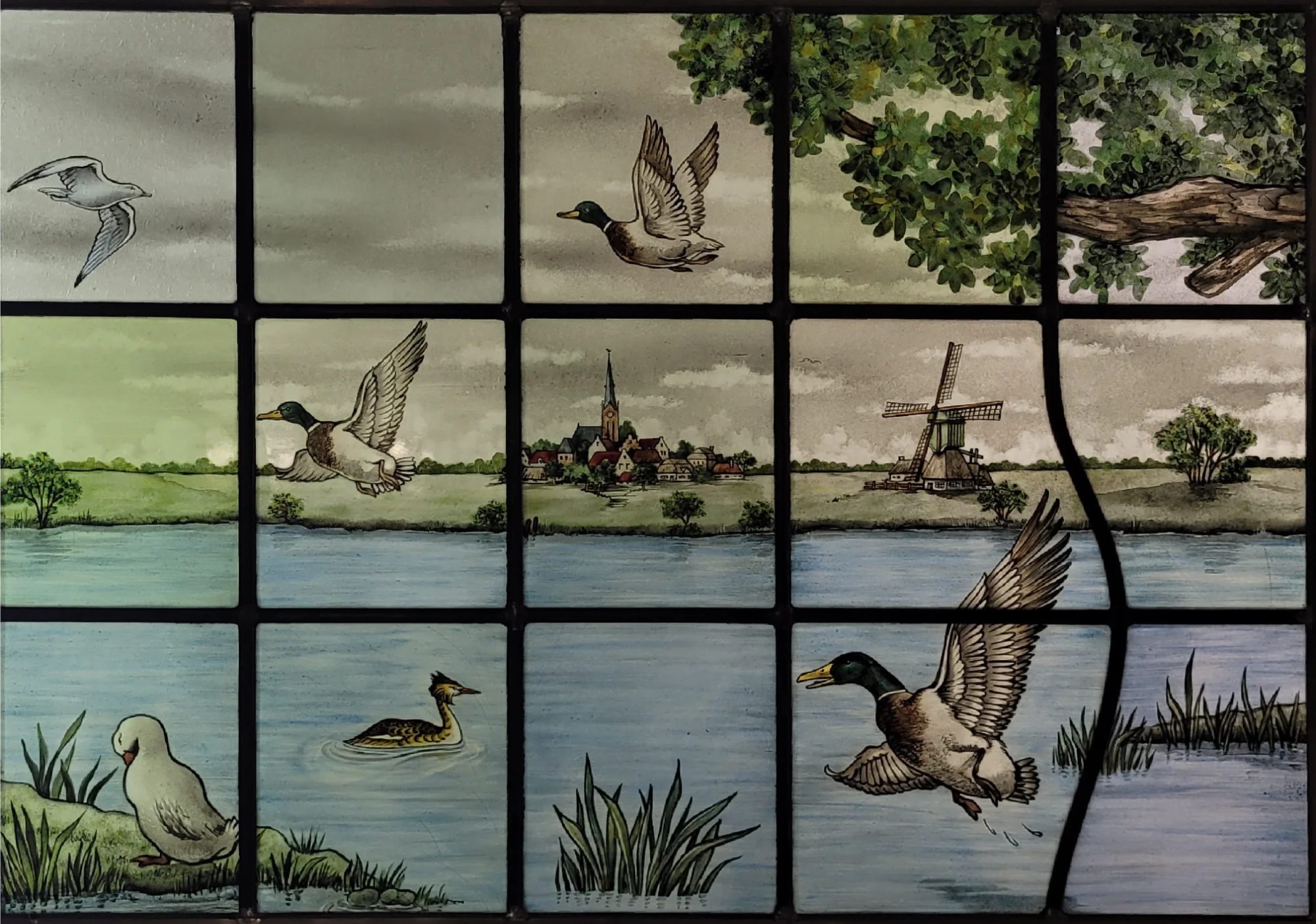 Hollands landschap met eenden en molen