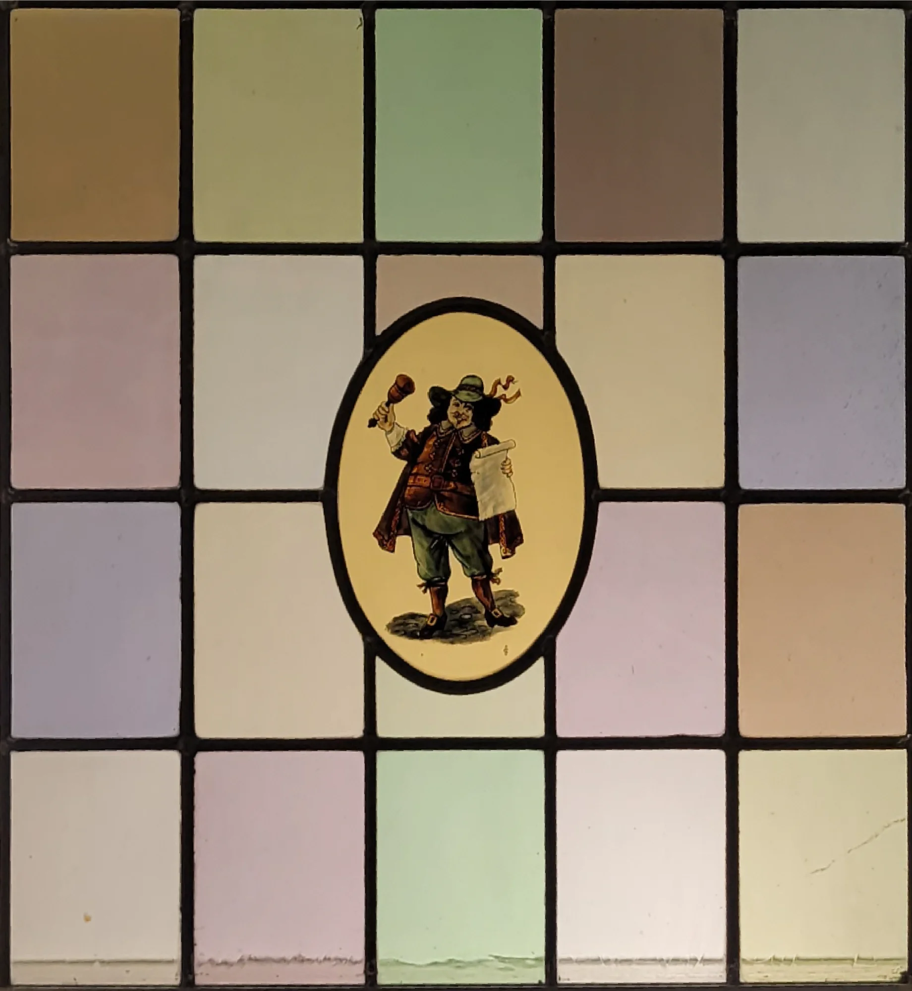 Gebrandschilderd glas in lood omroeper antiekglas